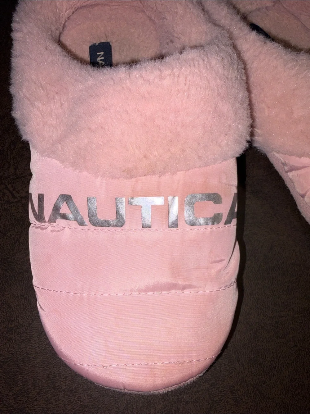 Nautica Kids Pink Plush Quilted Slip-On Slippers